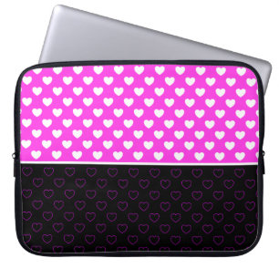 Housse Pour Ordinateur Portable Flambée Rose, Noir Et Blanc Coeurs Motif Girlie