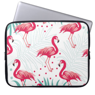 Housse Pour Ordinateur Portable Flamingo tropical et feuille, motif d'été.