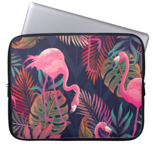 Housse Pour Ordinateur Portable Flamingo tropical : motif vintage de palmier.