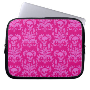 Housse Pour Ordinateur Portable Flamme crâne Damas en bubblegum rose sur rose chau