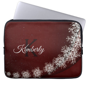 Housse Pour Ordinateur Portable Flammes de neige Cristal de Noël Rouge Rustique