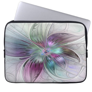 Housse Pour Ordinateur Portable Fleur Abstraite colorée Art moderne floral fractal