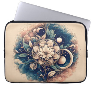 Housse Pour Ordinateur Portable "Fleur céleste - Art mystique floral de la lune"