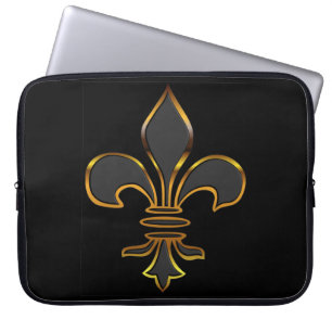 Housse Pour Ordinateur Portable Fleur-De-lis noir équilibré en or