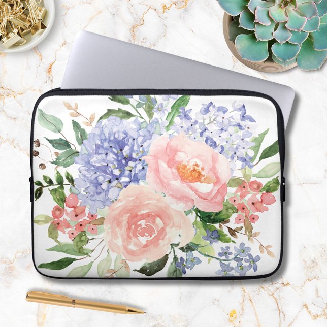 Housse Pour Ordinateur Portable Fleur d'hortensia rose bleu Floral de printemps (In situ)