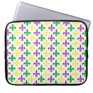 Housse Pour Ordinateur Portable Fleur-di-lis aux couleurs de Mardi Gras