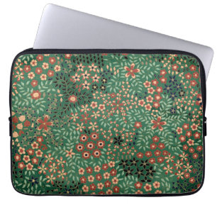Housse Pour Ordinateur Portable Fleur japonaise verte Flore traditionnelle arrière