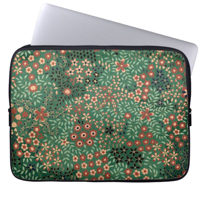 Housse Pour Ordinateur Portable Fleur japonaise verte Flore traditionnelle arrière (Devant)