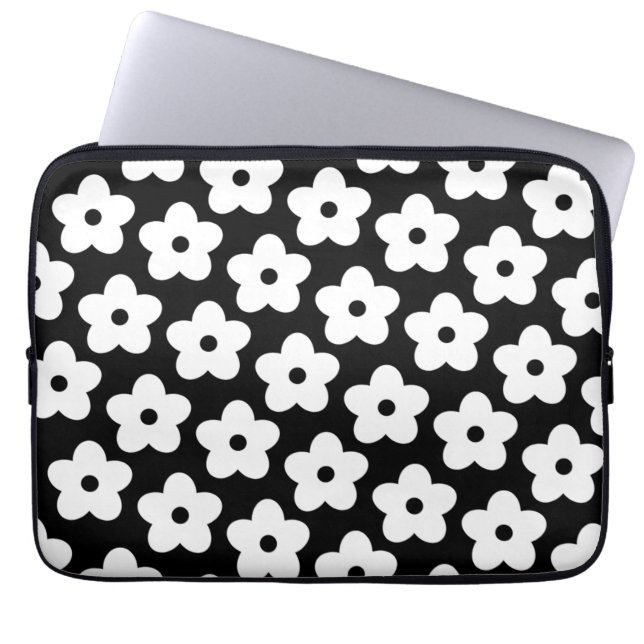 Housse Pour Ordinateur Portable Fleur noire et blanche Motif Y2K (Devant)