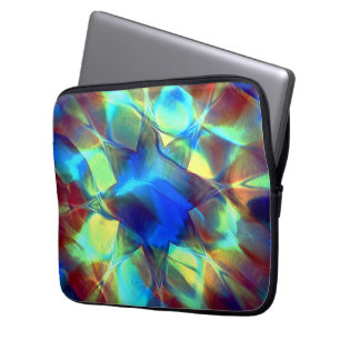 Housse Pour Ordinateur Portable Fleur numérique bleue intense contrastant avec le