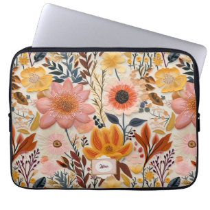 Housse Pour Ordinateur Portable Fleur sauvage Beau Monogramme orange et rose