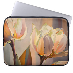 Housse Pour Ordinateur Portable Fleur Silencieuse – Tulipes Abstraites en Or Doux
