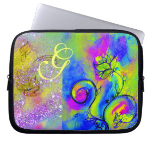 Housse Pour Ordinateur Portable FLEURS BLANCHES vert fuchsia jaune, bleu