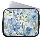 Fleurs Bleues Blancs Aquarelle Chic