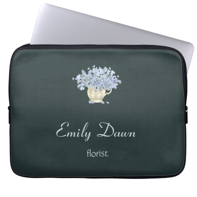 Housse Pour Ordinateur Portable Fleurs bleues en gris vase (Devant)