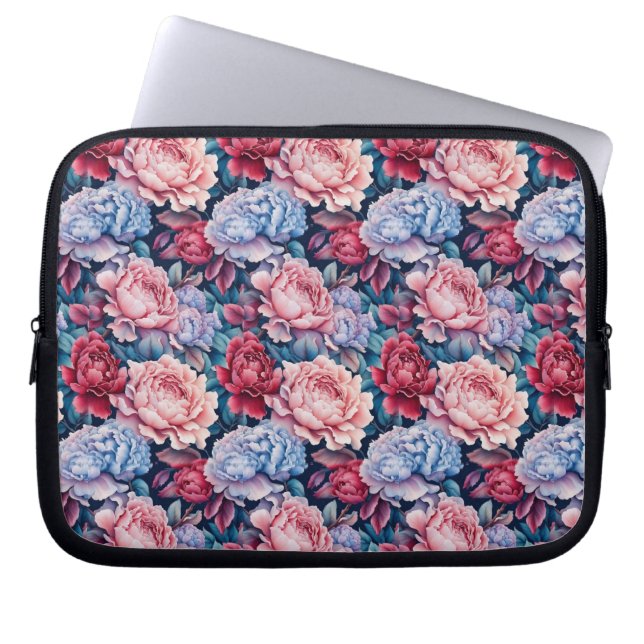 Housse Pour Ordinateur Portable Fleurs bleues et roses (Devant)