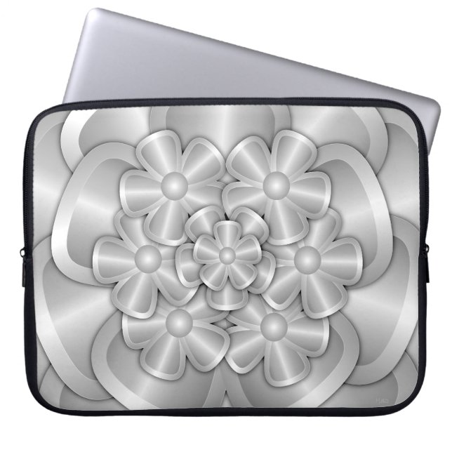 Housse Pour Ordinateur Portable Fleurs Chrome - Manche Ordinateur Portable Argent (Devant)