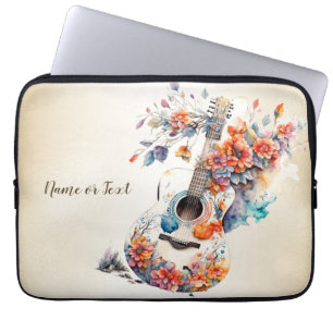 Housse Pour Ordinateur Portable Fleurs colorées Guitare instrument de musique élég