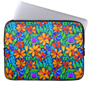 Housse Pour Ordinateur Portable Fleurs d'art populaire colorées vives