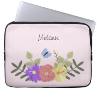 Fleurs de fille et papillon Pastel Nom rose