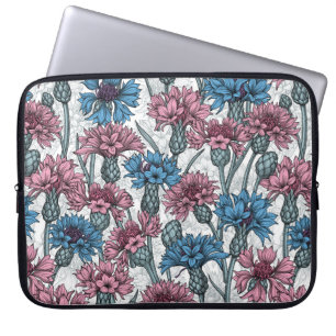 Housse Pour Ordinateur Portable Fleurs de maïs roses et bleues, fleurs sauvages su