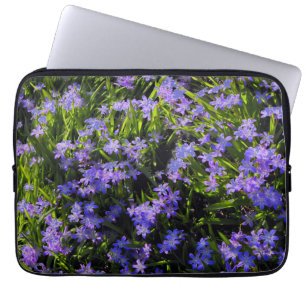 Housse Pour Ordinateur Portable Fleurs de printemps de Squill Bleu, feuilles verts