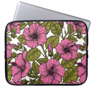Housse Pour Ordinateur Portable Fleurs d'hibiscus roses