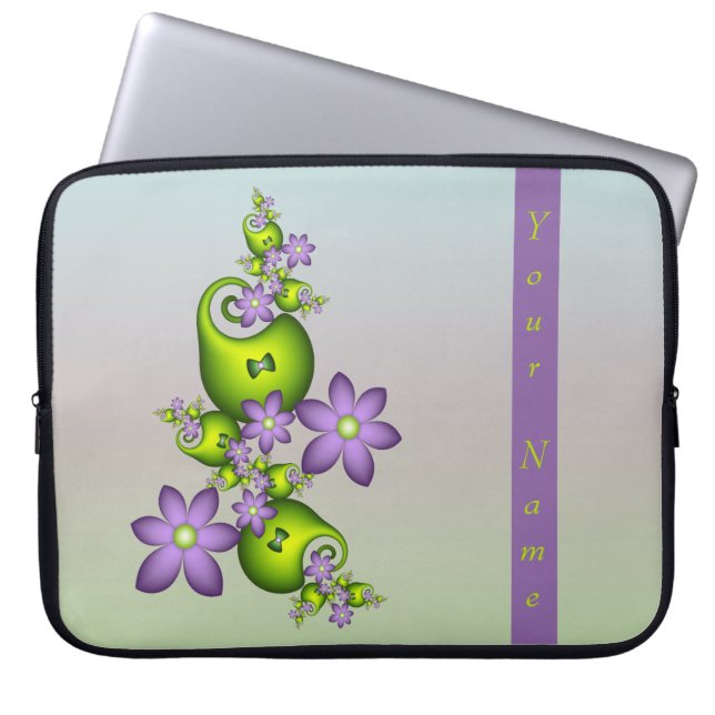 Housse Pour Ordinateur Portable Fleurs d'Imaginaire Lilac Formes vertes Nom fracta (Devant)