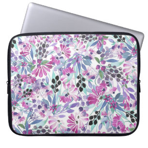 Housse Pour Ordinateur Portable Fleurs et baies pourpres : Aquarelle