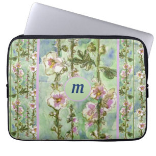 Housse Pour Ordinateur Portable Fleurs et Monogrammes clairs