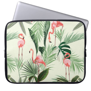 Housse Pour Ordinateur Portable Fleurs exotiques et flamands roses, feuilles de pa