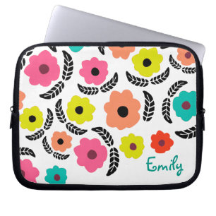 Housse Pour Ordinateur Portable Fleurs lumineuses modernes et feuille noire person