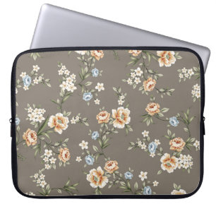 Housse Pour Ordinateur Portable fleurs mignonnes avec motif feuille sur fond gris