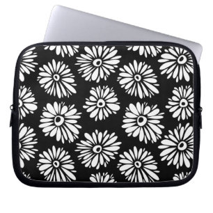 Housse Pour Ordinateur Portable Fleurs noires et blanches funky