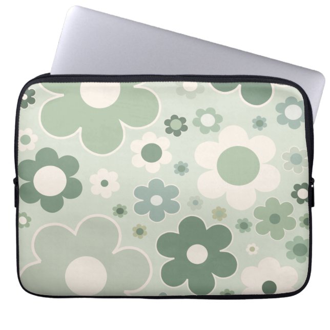 Housse Pour Ordinateur Portable Fleurs rétro Sage Vert Abstrait Floral (Devant)