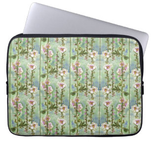 Housse Pour Ordinateur Portable Fleurs rose pâle et vert doux