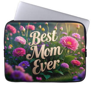 Housse Pour Ordinateur Portable Fleurs roses de marionnettes Meilleure maman jamai
