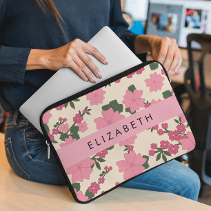 Housse Pour Ordinateur Portable Fleurs Roses, Motif De Fleurs, Votre Nom