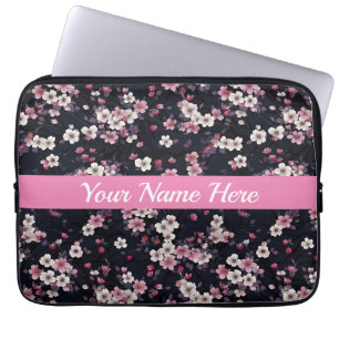 Housse Pour Ordinateur Portable Fleurs Sakura Roses Noires, Design Motif,