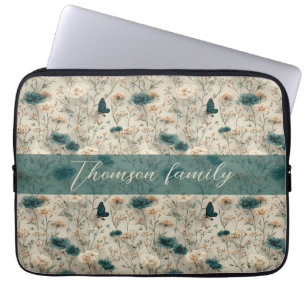 Housse Pour Ordinateur Portable Fleurs sauvages printanières vintage & papillon po