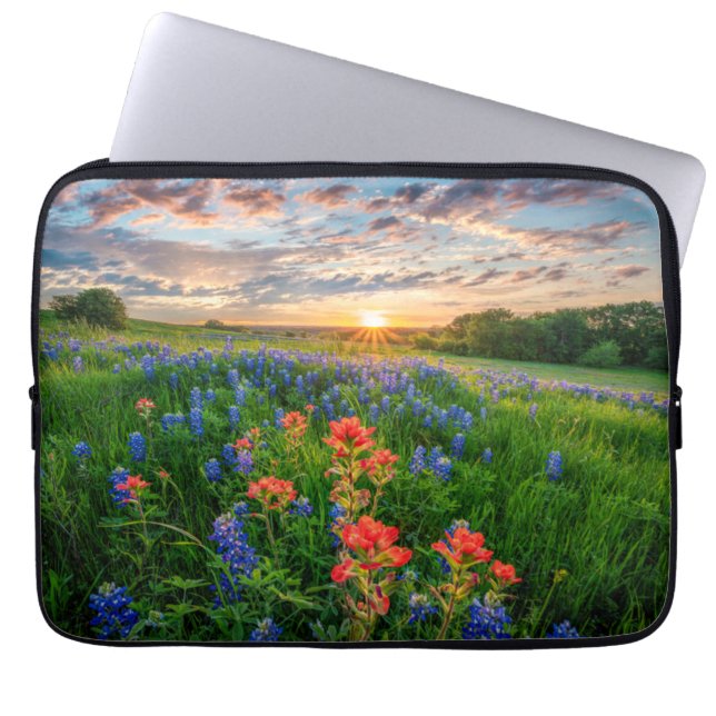 Housse Pour Ordinateur Portable Fleurs | Texas Bluebonnets & Indian Paintbrush (Devant)