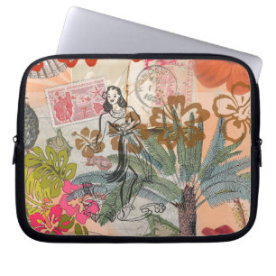 Housse Pour Ordinateur Portable Fleurs Vintage Hula Coloré Hawaïen Tropical