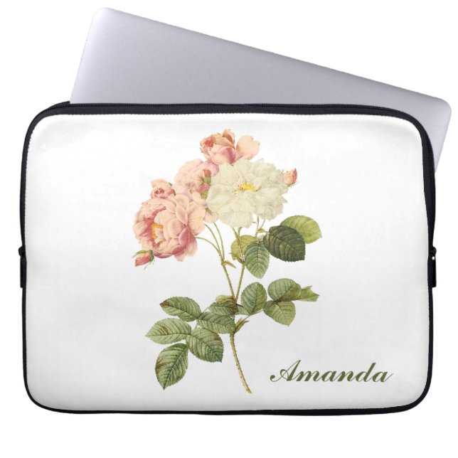 Housse Pour Ordinateur Portable Fleurs vintages monogramme personnalisées Manches  (Devant)