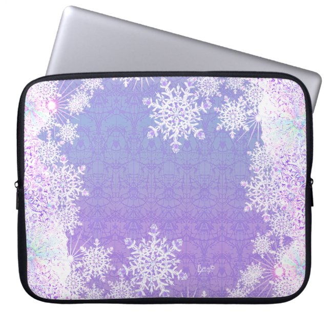Housse Pour Ordinateur Portable flocon de neige violet clair et coeur étincelant (Devant)