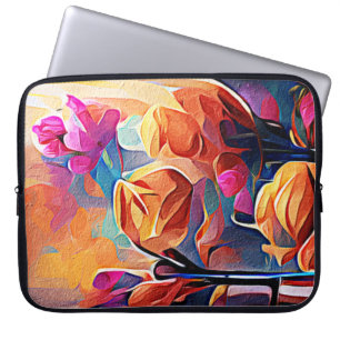 Housse Pour Ordinateur Portable Floral Abstract Art Orange Red Blue Flowers
