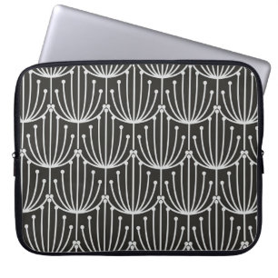 Housse Pour Ordinateur Portable Floral Abstrait vintage en Motif noir et blanc