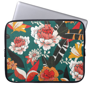 Housse Pour Ordinateur Portable Floral blanc-orange : illustration vintage sans so