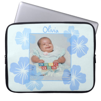Housse Pour Ordinateur Portable Floral bleu personnalisé de photo