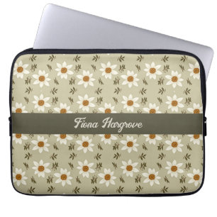 Housse Pour Ordinateur Portable Floral décoratif en blanc et beige Personnalisé