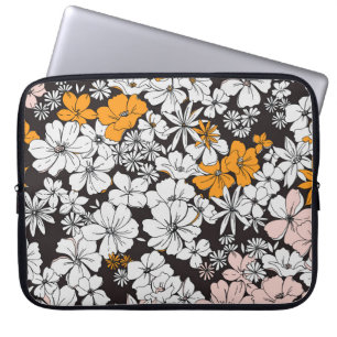 Housse Pour Ordinateur Portable Floral Ditsy : Arrière - plan foncé coloré.